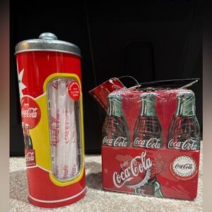 Coca-Cola Vintage Straw Holder and Shaped Tin - No Glass